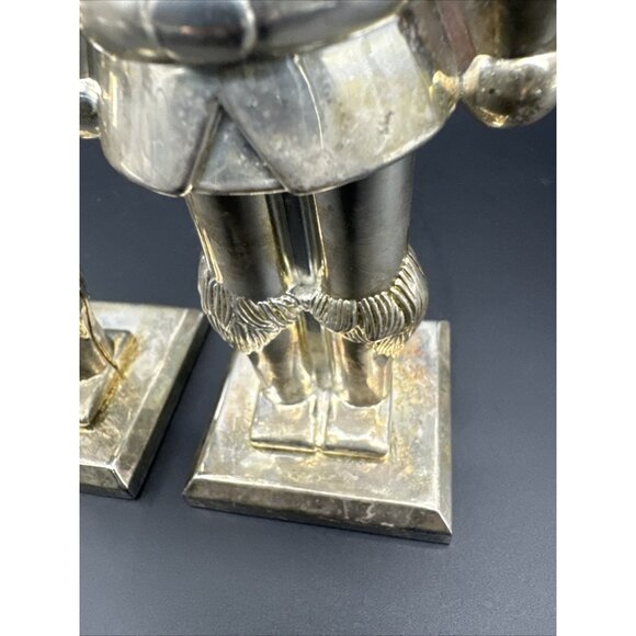 Silver Plate Nutcracker Soldier Candle Holder Set Mantle Holiday Christmas Decor - Picture 7 of 16